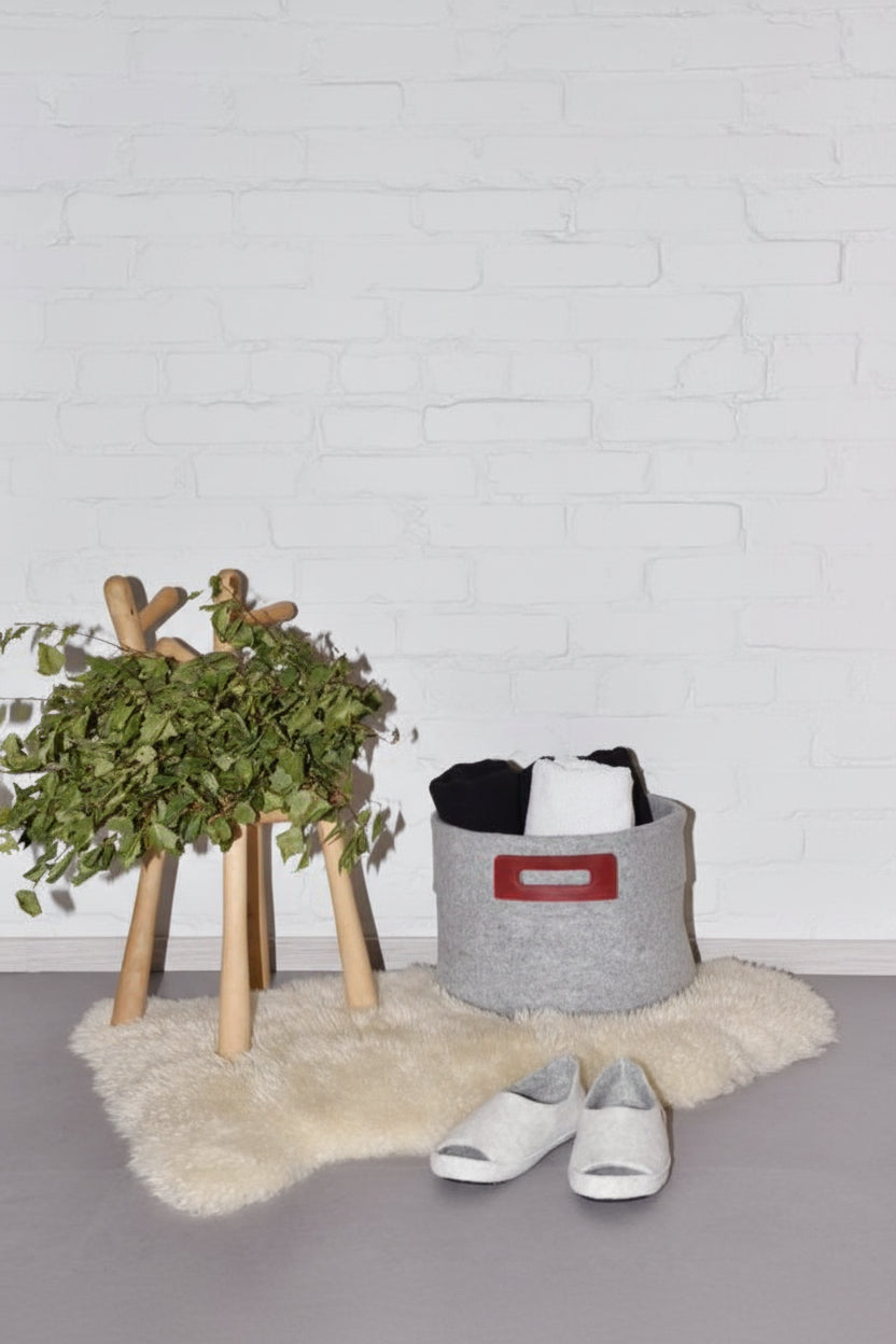 Wool Felt Omaking Basket - Grey/Bordeaux