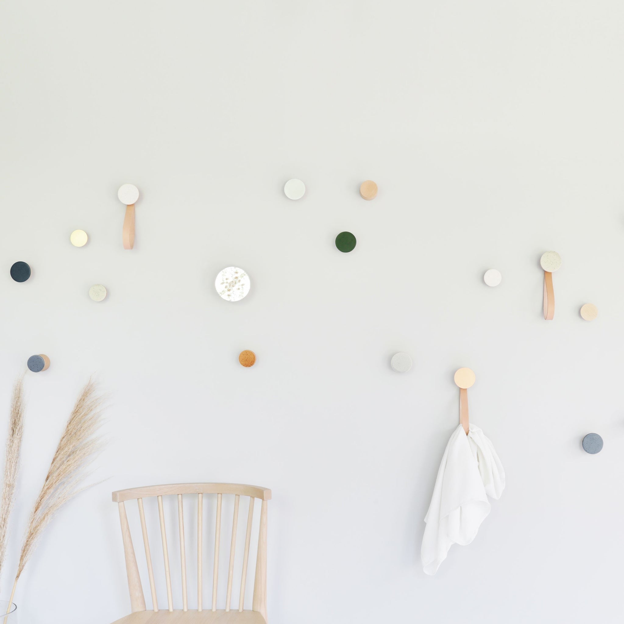 Beech Wood & Ceramic Wall Hook / Knob - White Sand