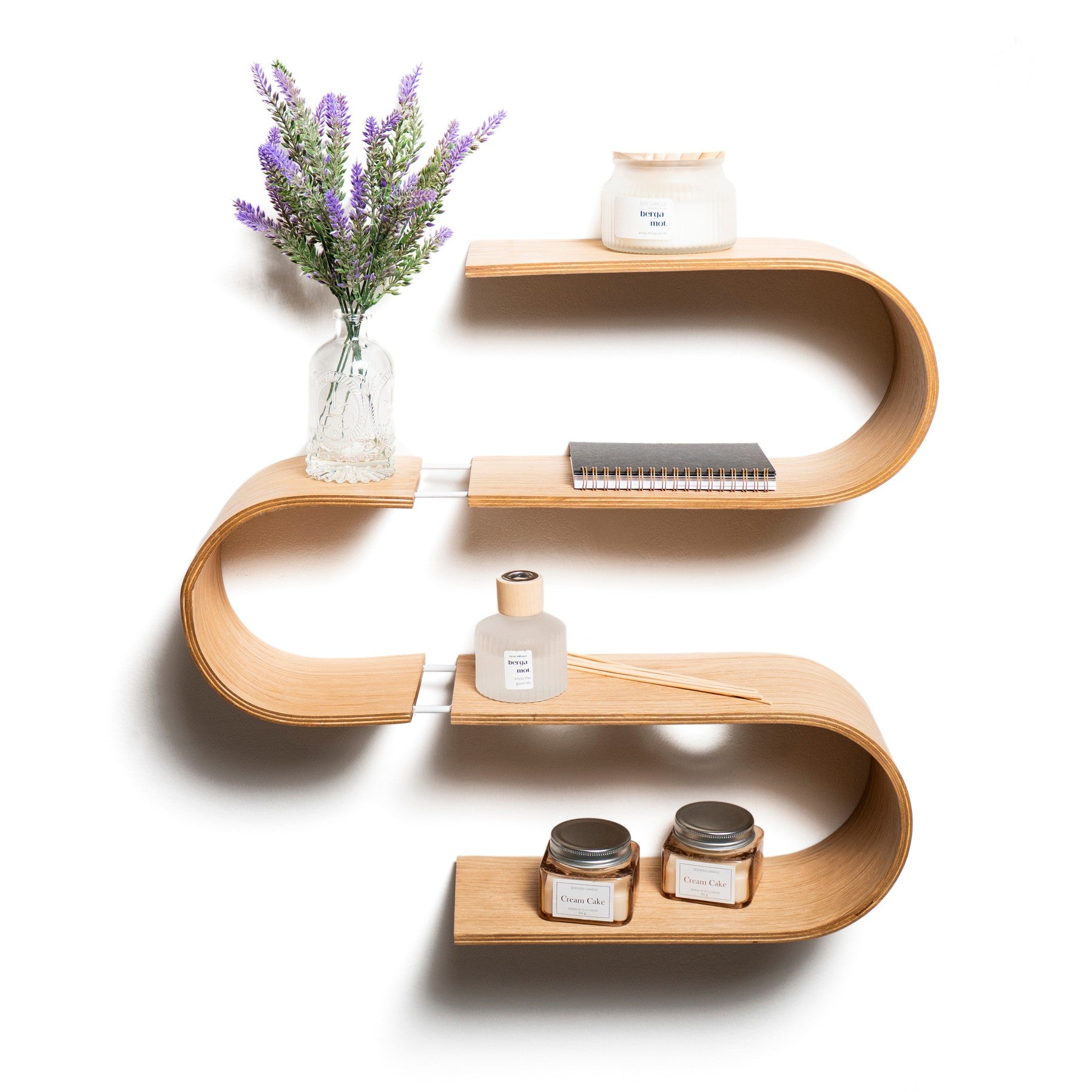 Snake Floating Wooden Wall Shelf handcrafted in Europe from birch plywood