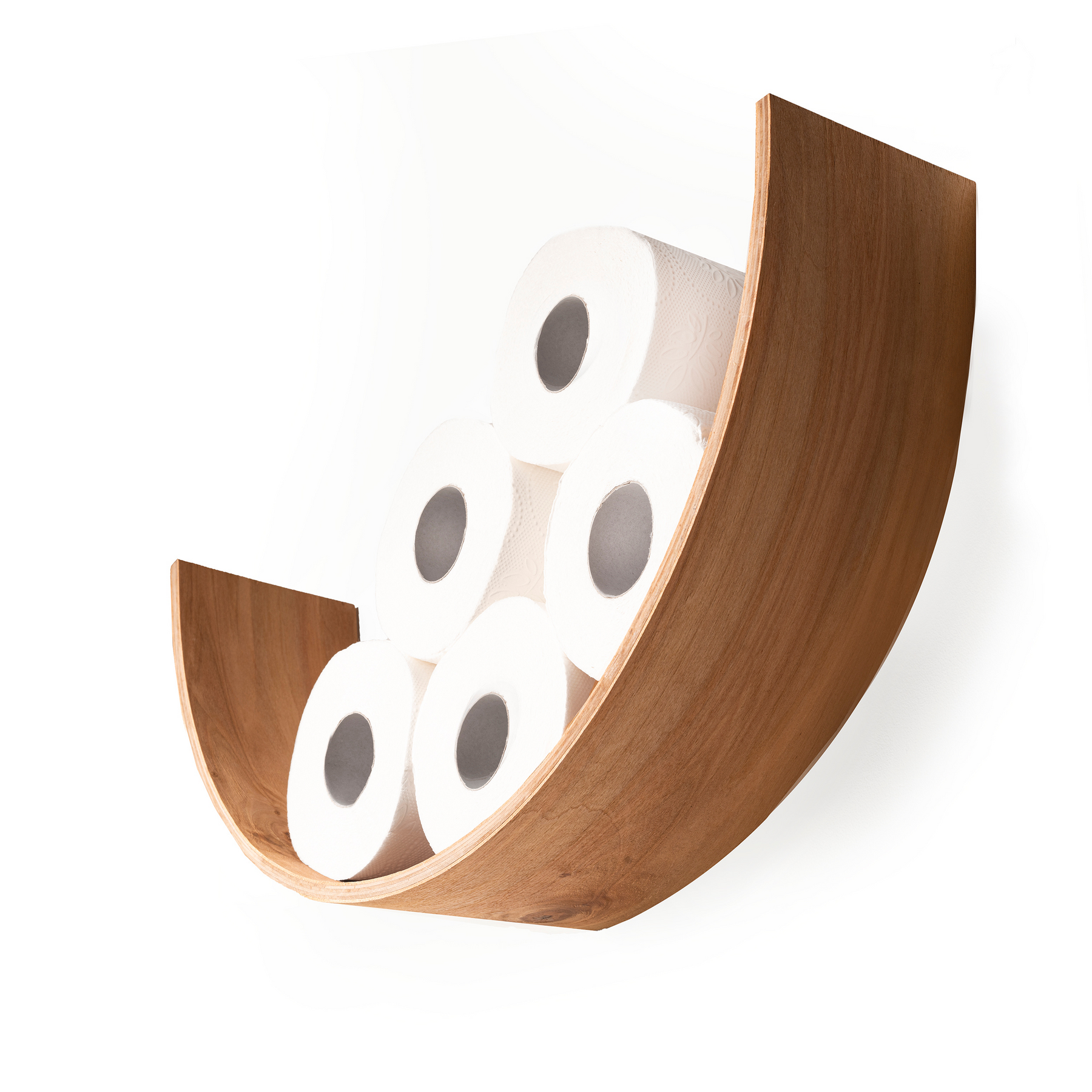 Smile Handmade Wooden Toilet Paper Holder crafted in Europe from birch plywood