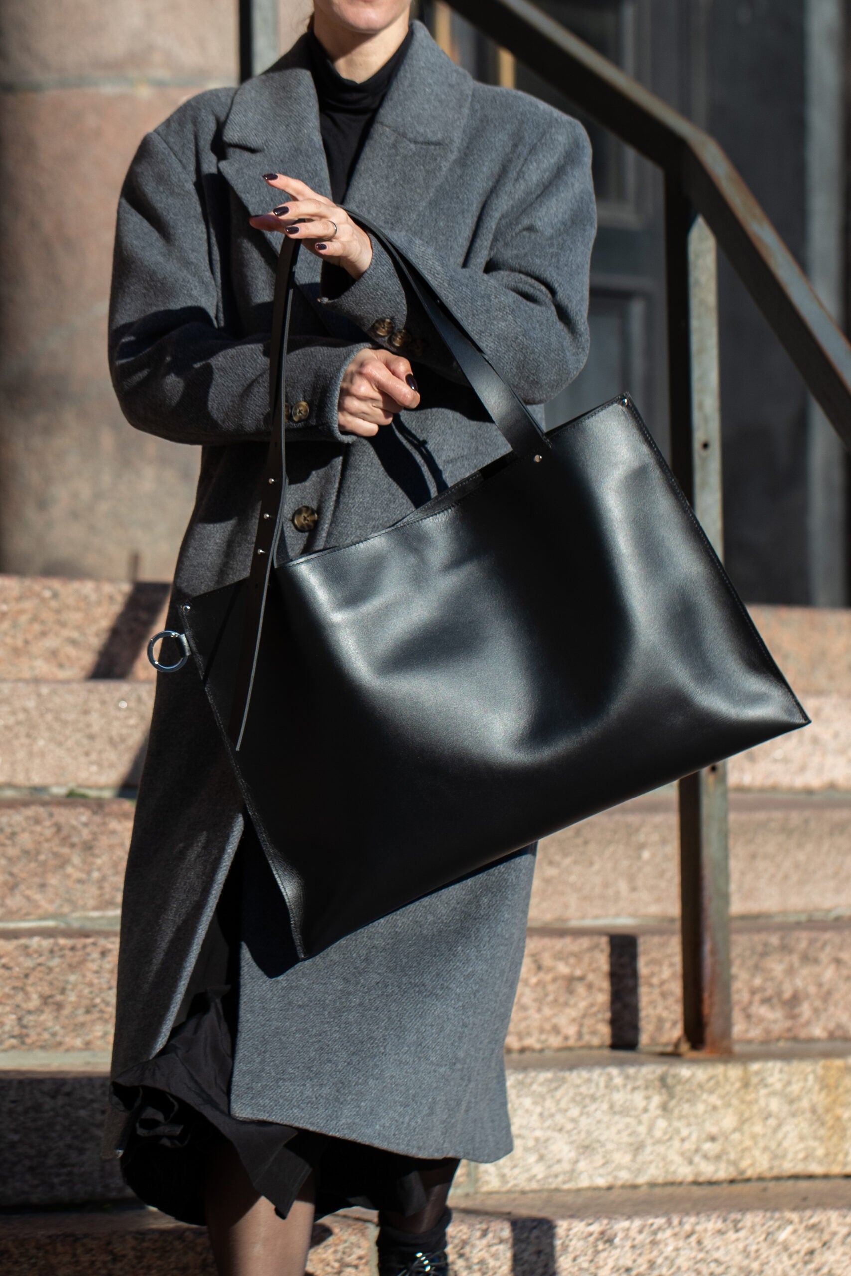 Large Handbag Adele - Genuine Black Leather
