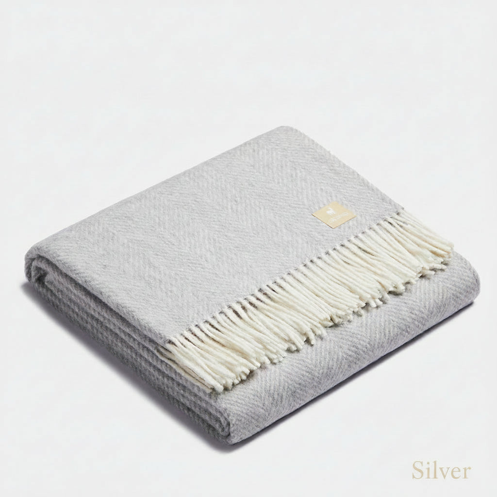 Natural Alpaca Wool Throw - Classic Fishbone