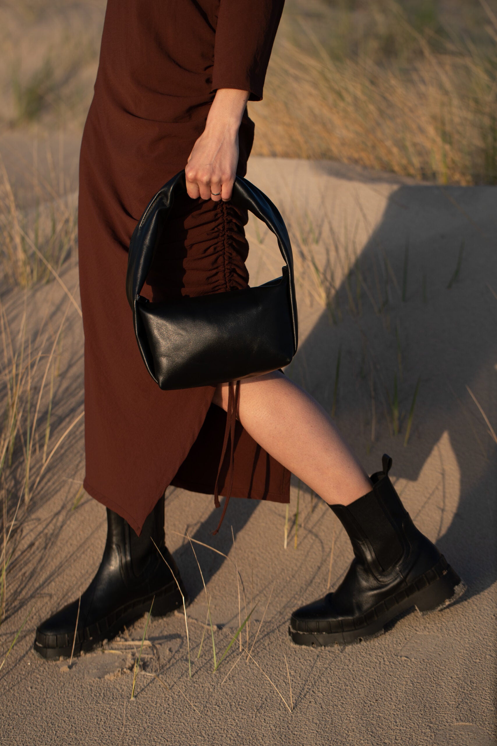 Soft Leather Baguette Handbag Luna