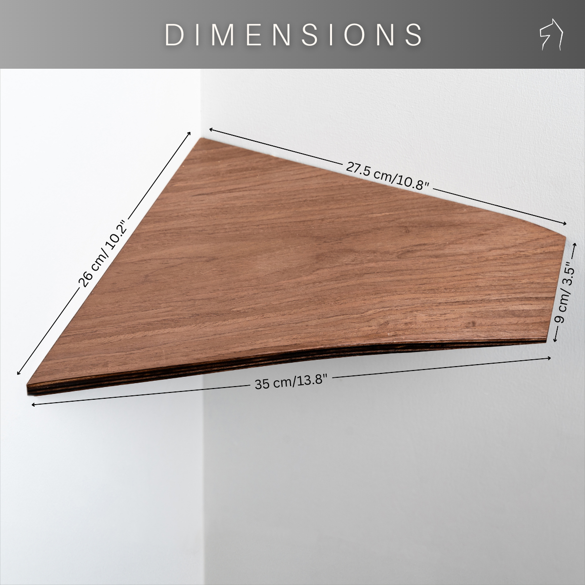 Wooden Corner Shelf handcrafted in Europe from birch plywood dimensions