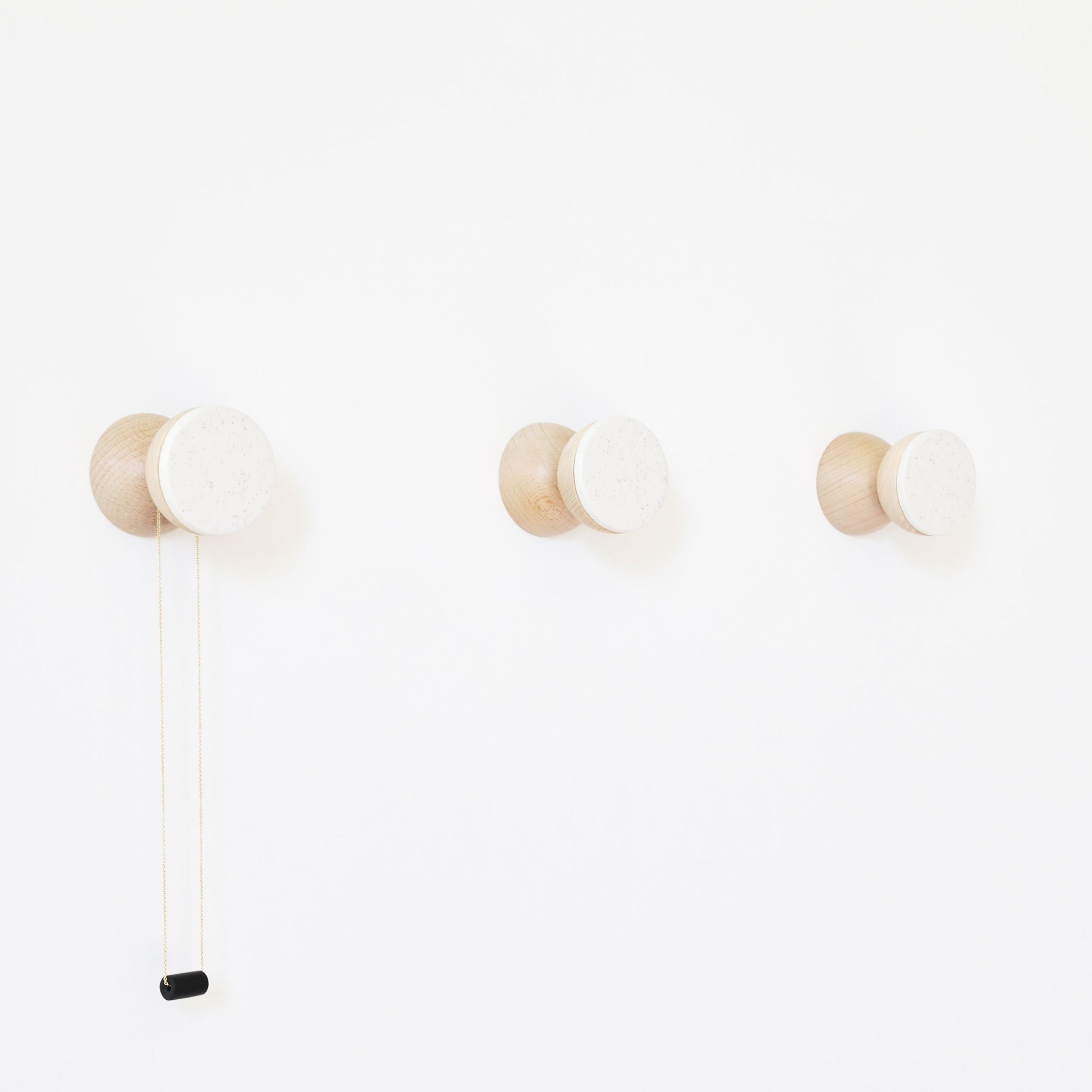 Beech Wood & Ceramic Wall Hook / Knob - White Sand