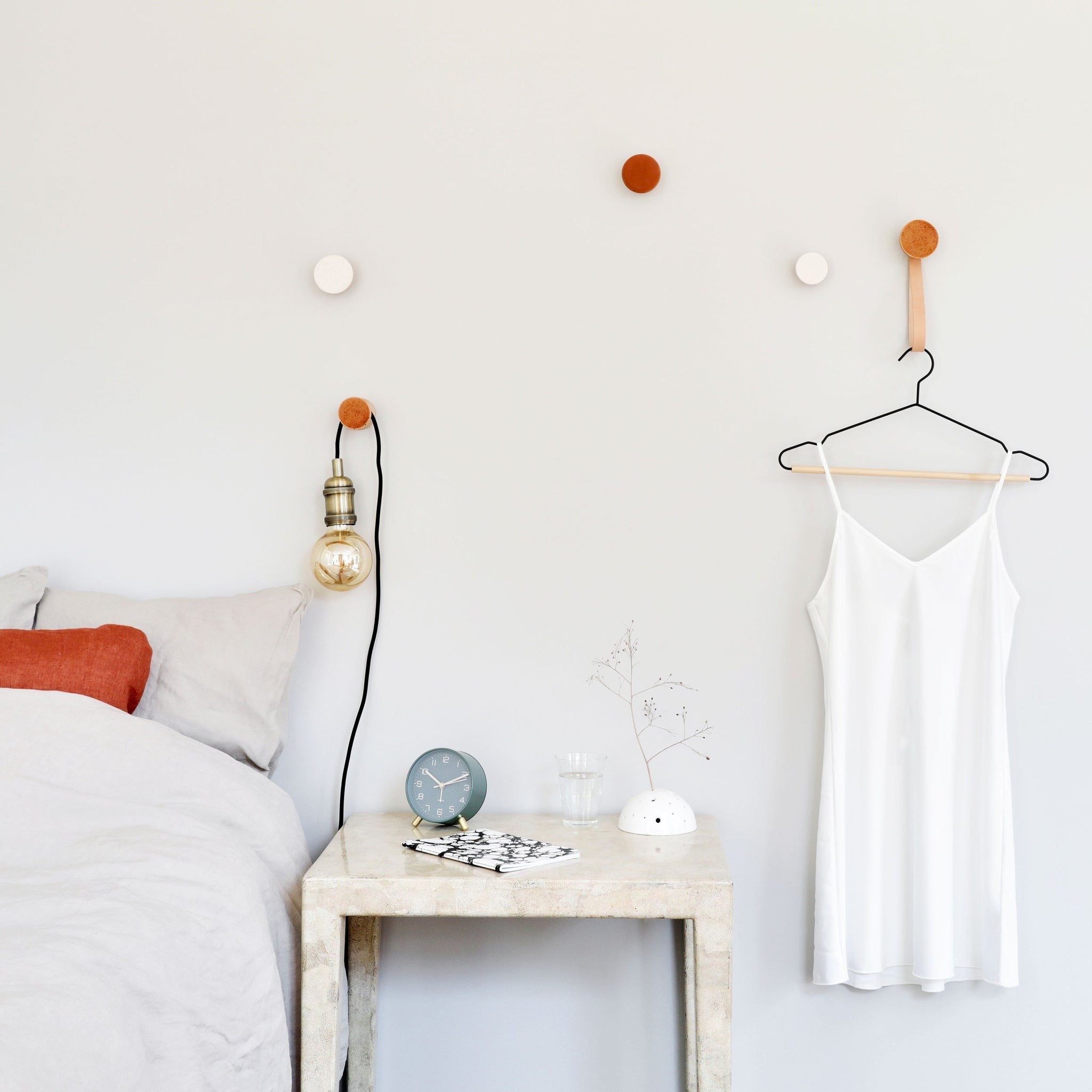 Beech Wood & Ceramic Wall Hook / Knob - Dark Terracotta Orange