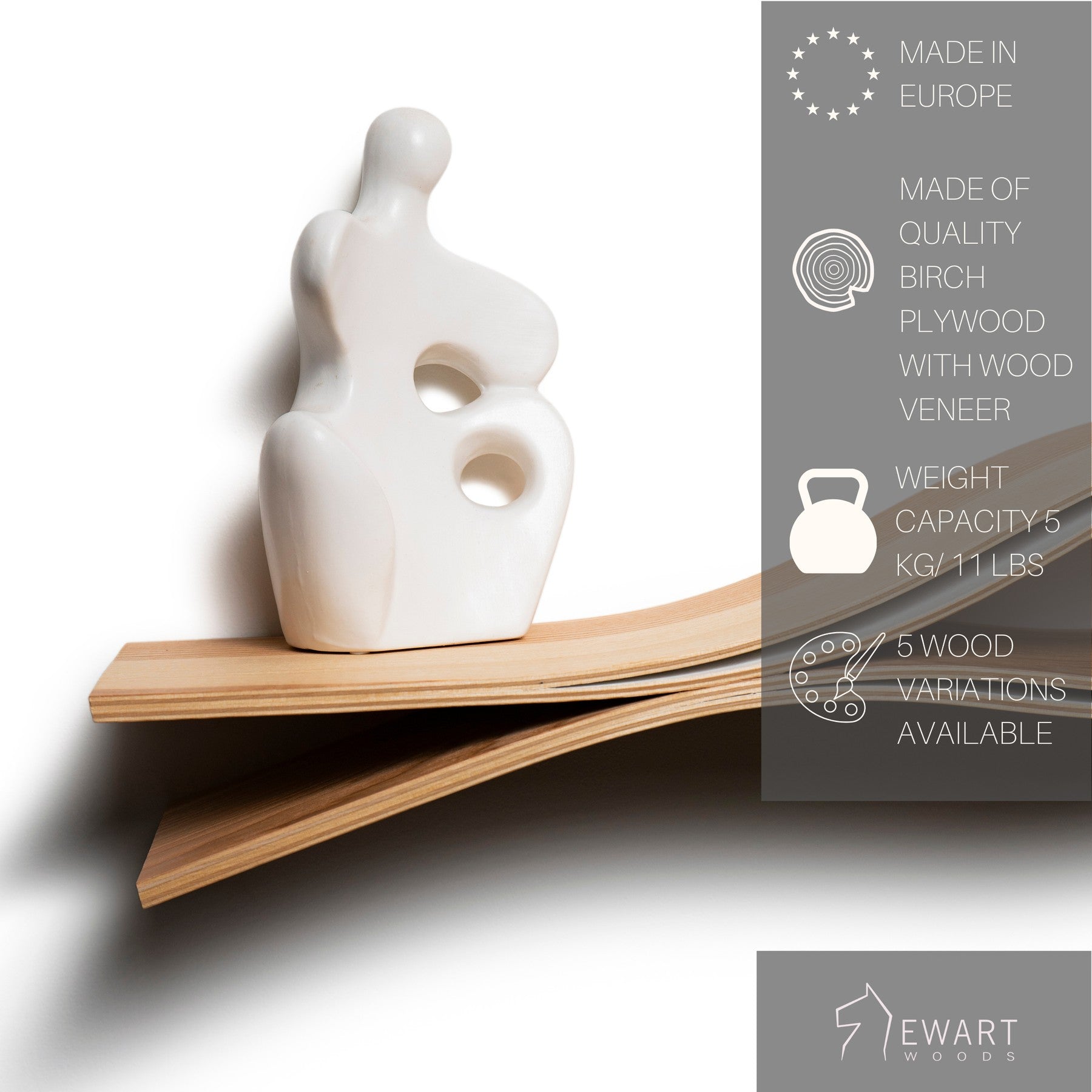 Fish Floating Wooden Wall Shelf handcrafted in Europe from birch plywood
