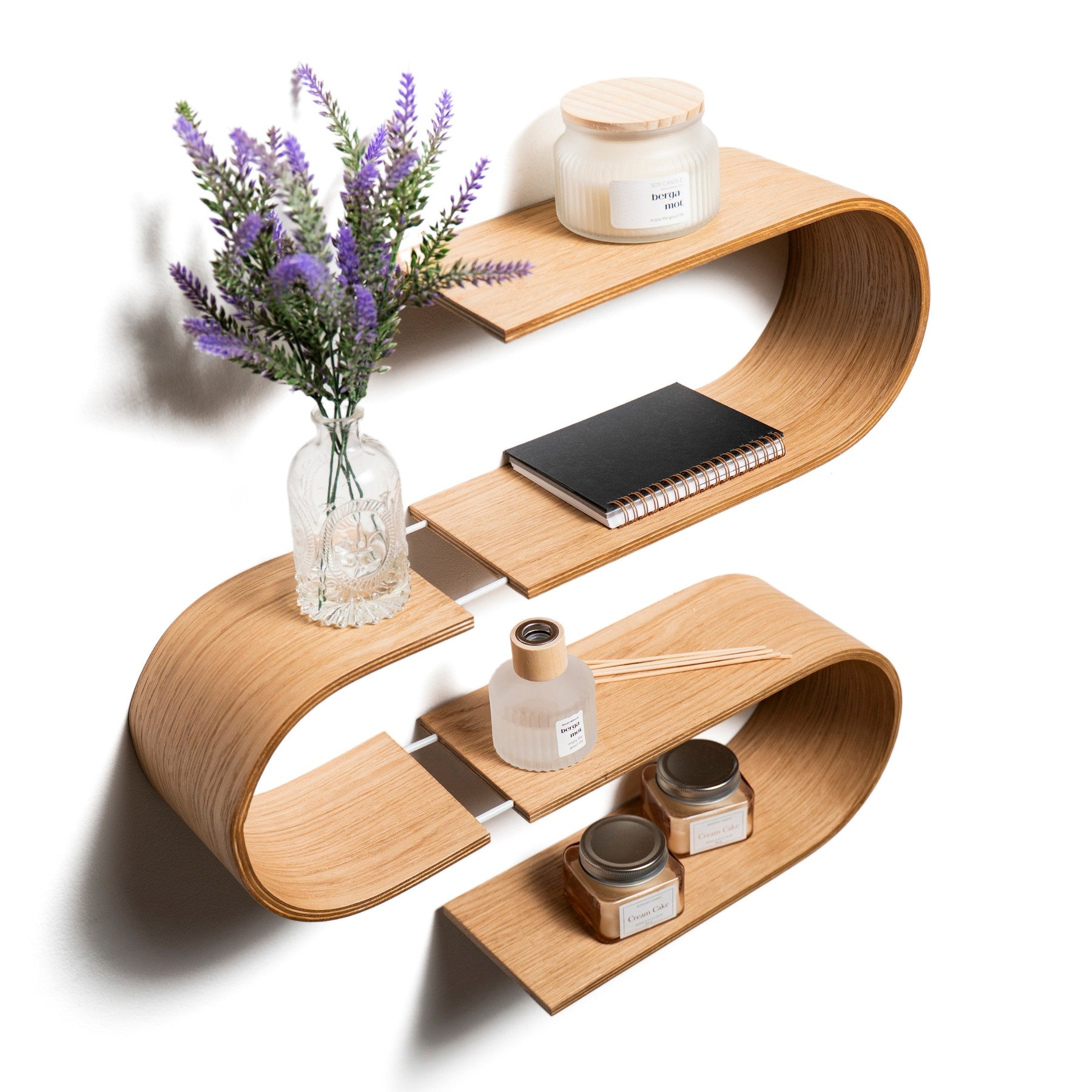 Snake Floating Wooden Wall Shelf handcrafted in Europe from birch plywood