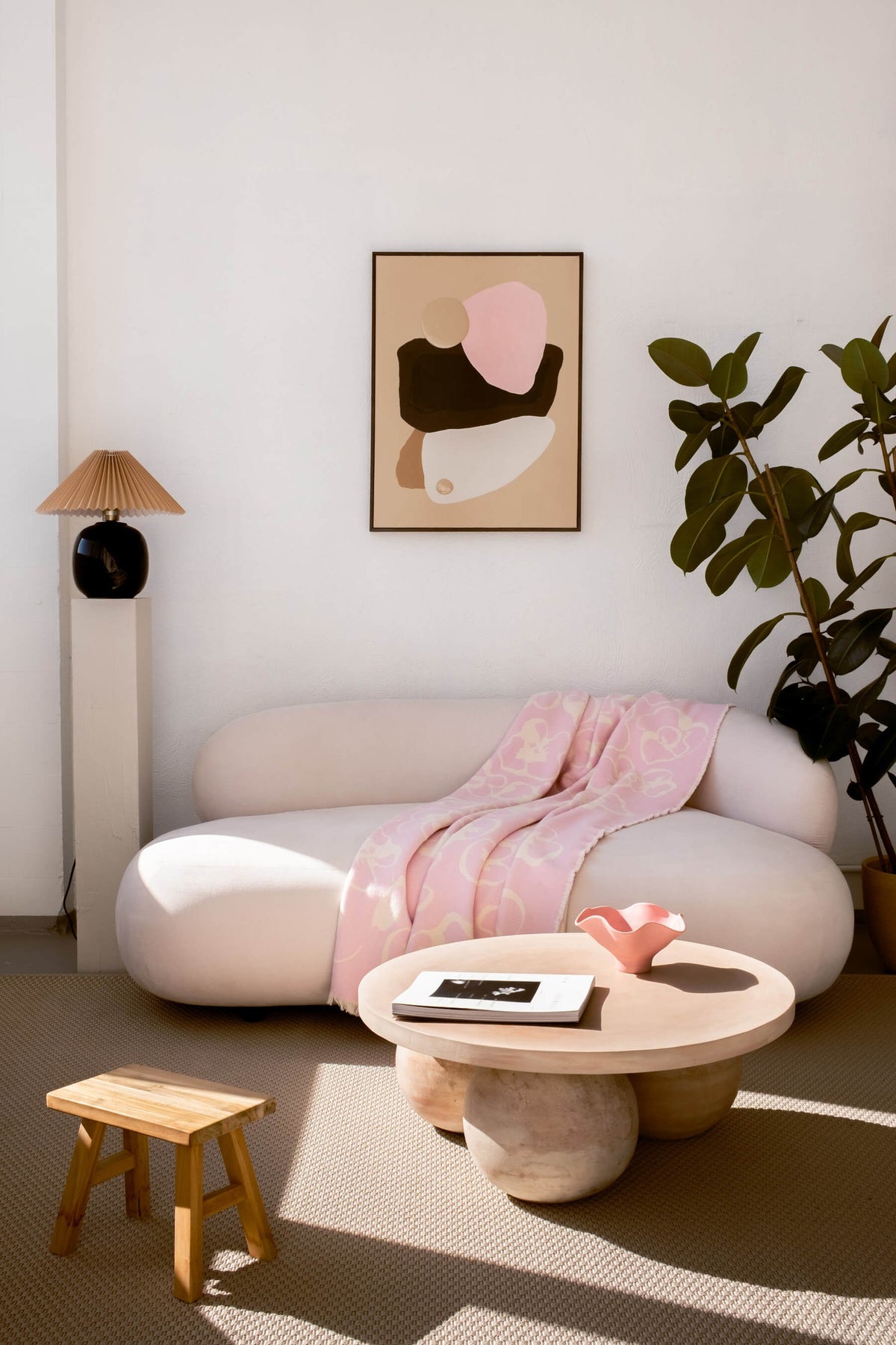 Flora cotton throw light pink