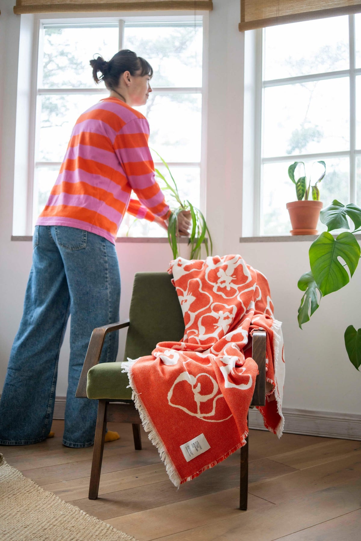Flora cotton throw orange