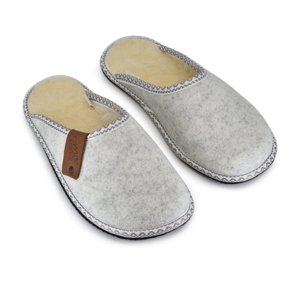 Halla Lambswool & Natural Felt Slippers – Grey